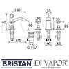 Bristan Art Deco 3 Hole Basin Mixer Bathroom Tap Dimensions